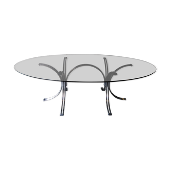 Large table Roche Bobois 1970 glass and chrome 8 pers