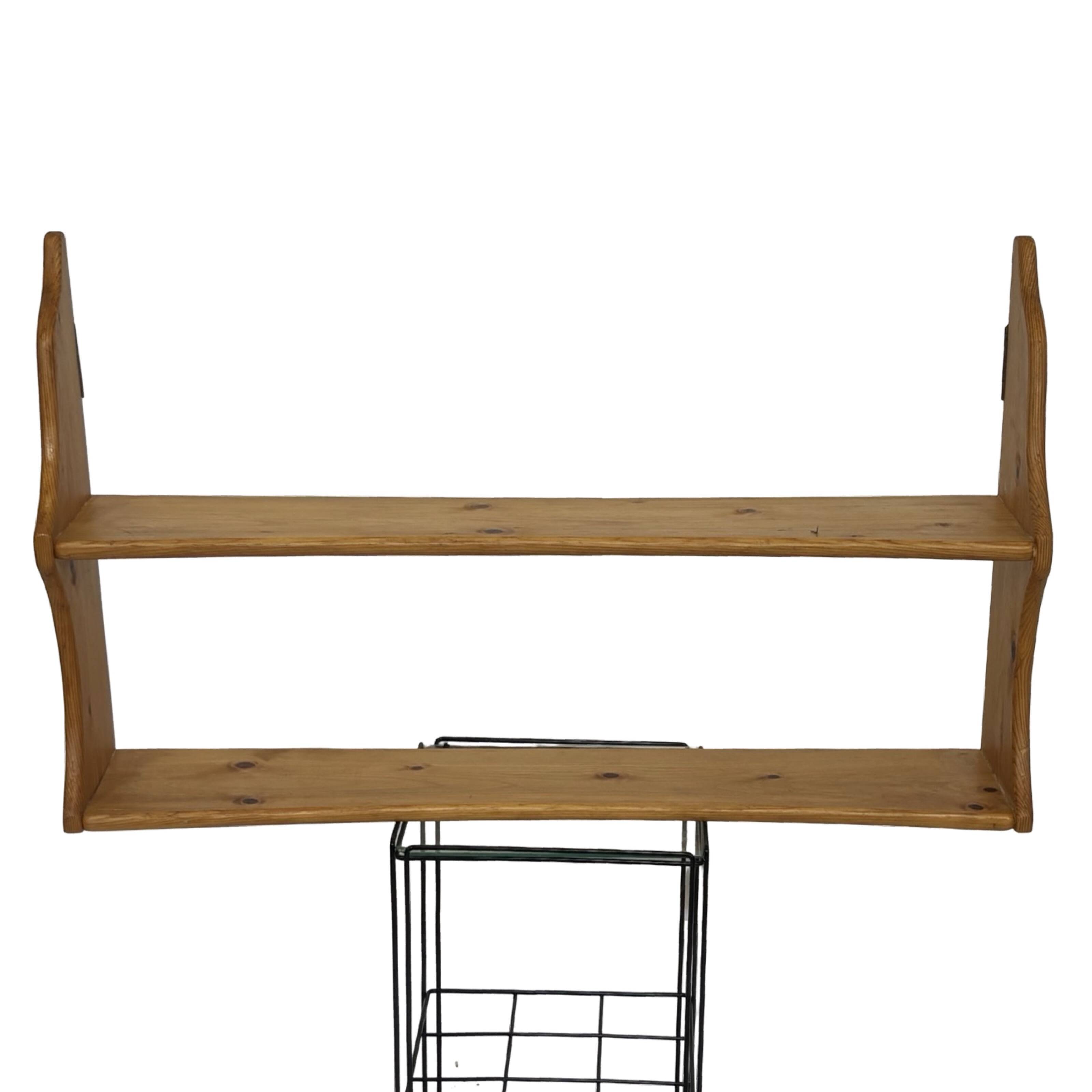 Vintage wooden wall shelve rack bookshelf in pinewood  minimalist design