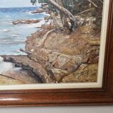 Oil painting on panel, landscape of Île Sainte-Marguerite, signed R. Manou