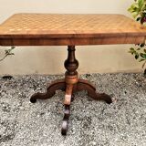 Pedestal table nineteenth century rectangular to central, marquetry tray with geometric decoration