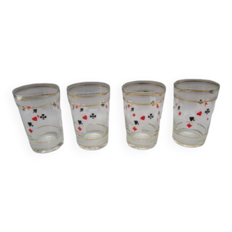 4 verres vintage années 50' motif  "jeu de carte"