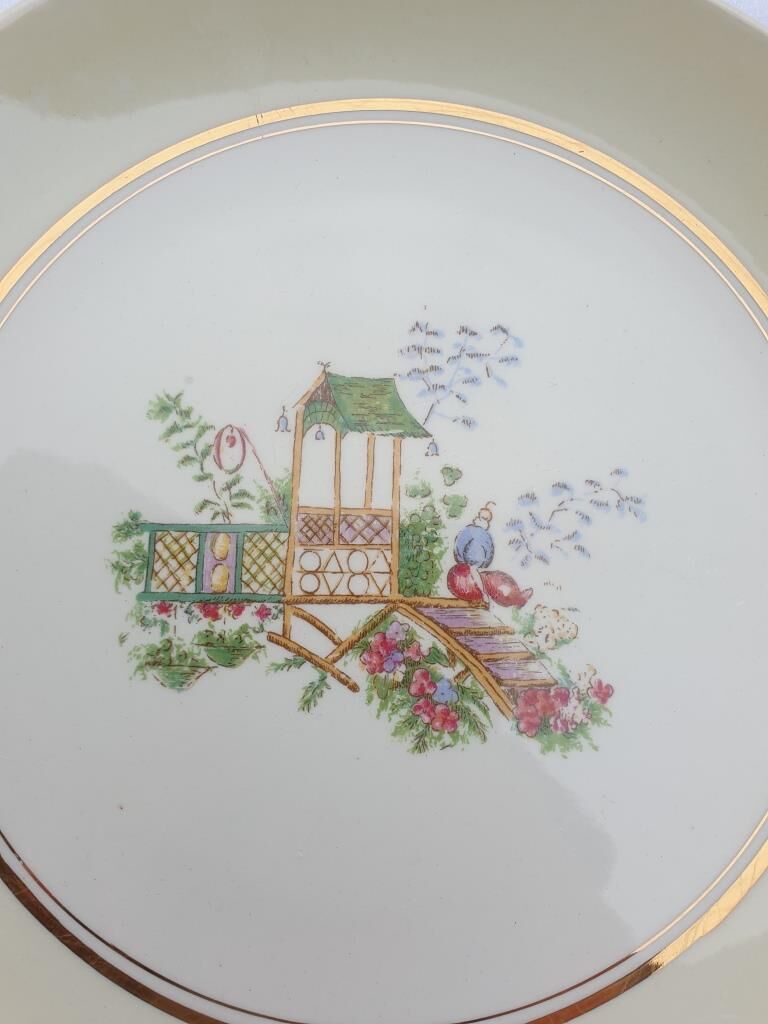 Set 12 plates Gien 1960 Japanese gardens variations in minor yellow