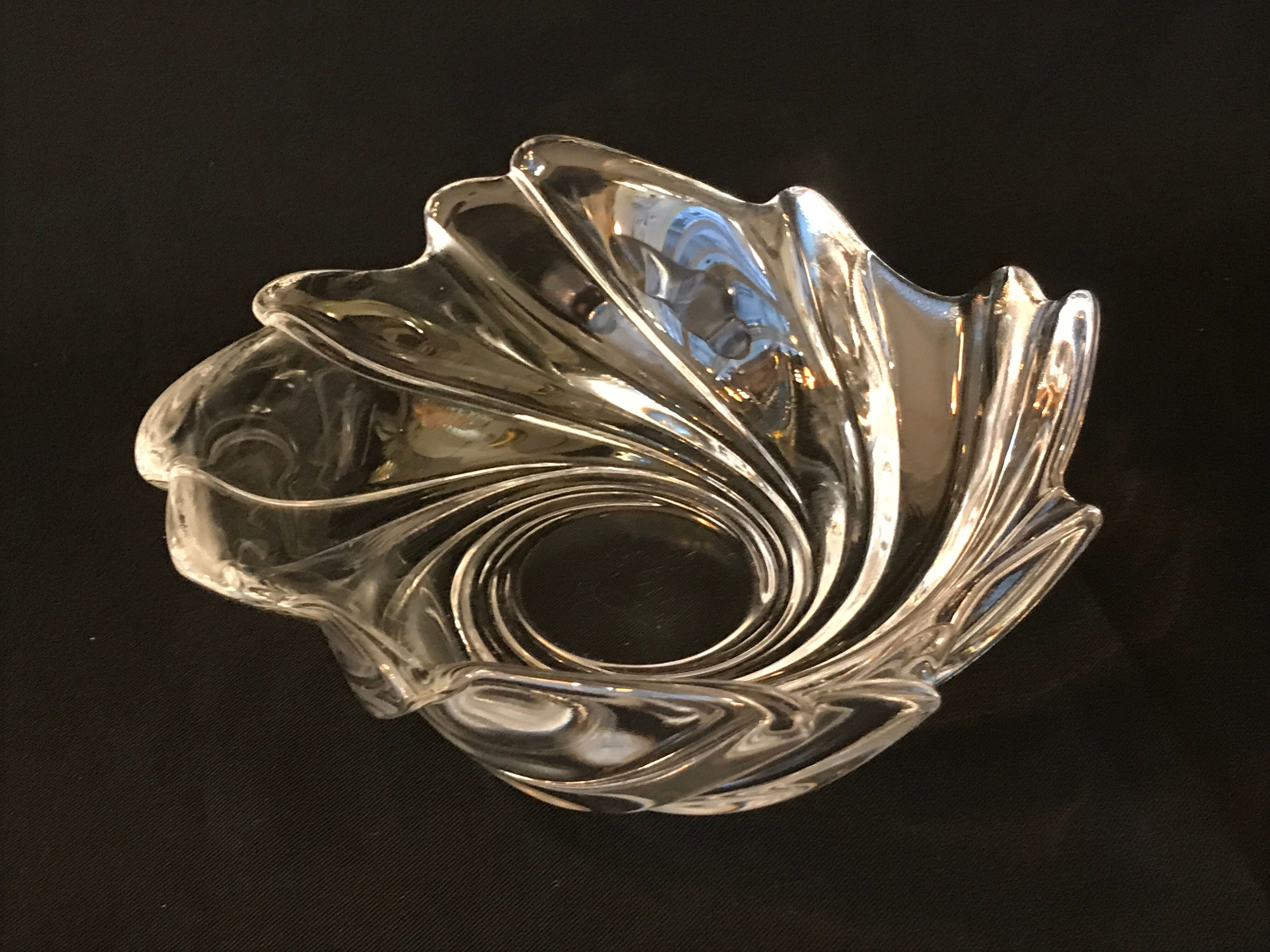 Clear crystal bowl burke wave empty pocket vintage art deco