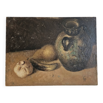 Ancient painting oil on wood "The table"
