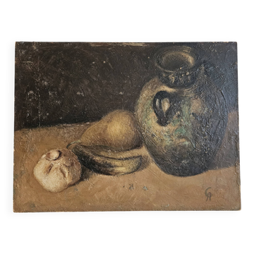 Ancient painting oil on wood "The table"