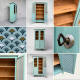 Vintage grey-green glass cabinet from the 1960s.