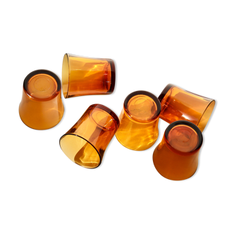 6 70's amber glass glasses