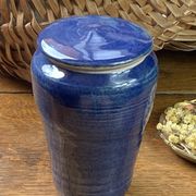 Glazed blue stoneware bonbonnière