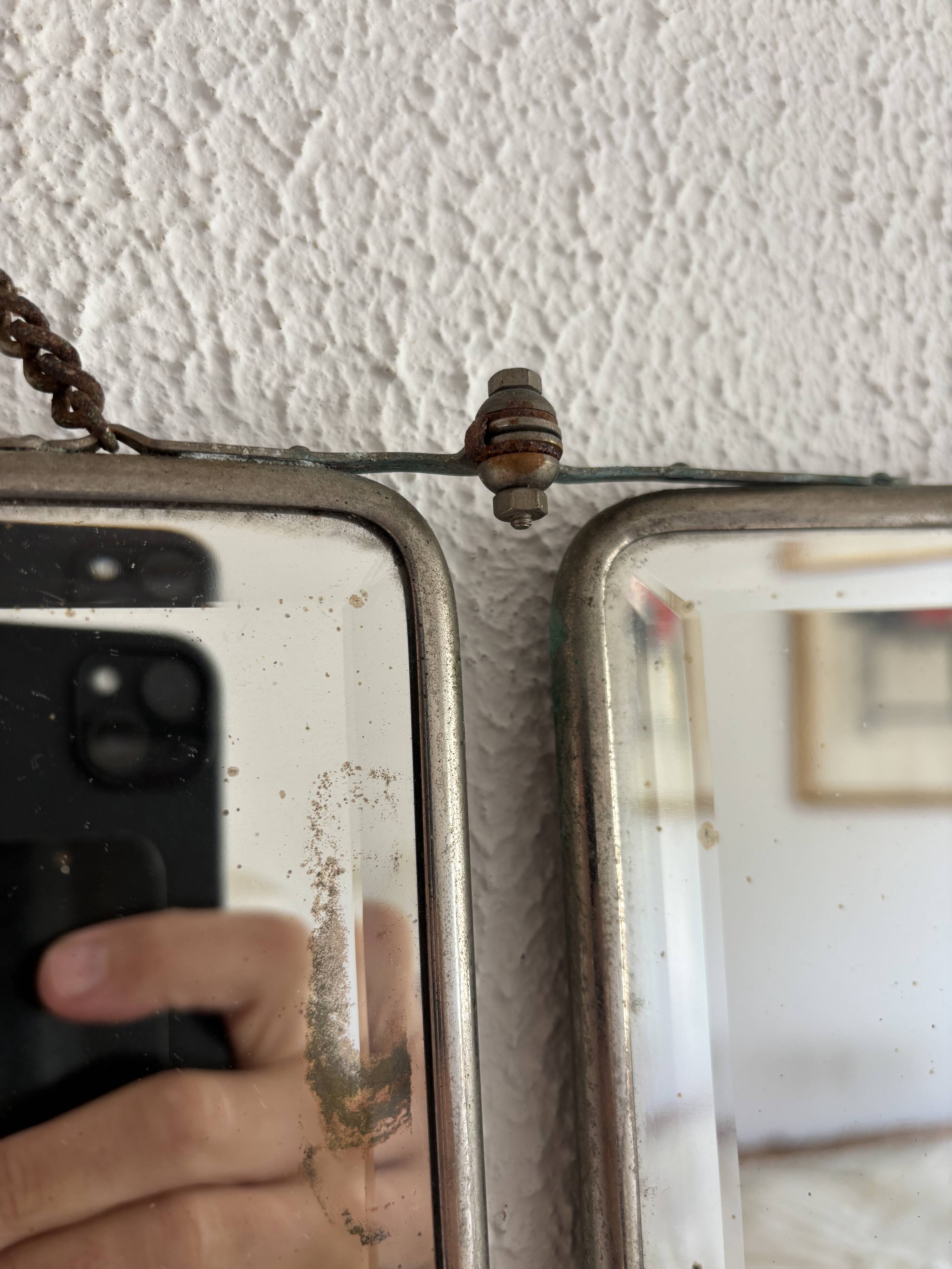 Miroir vintage 1930 triptyque barbier cristal biseauté- 25 x 58 cm