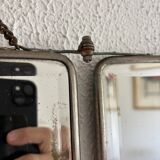 Miroir vintage 1930 triptyque barbier cristal biseauté- 25 x 58 cm