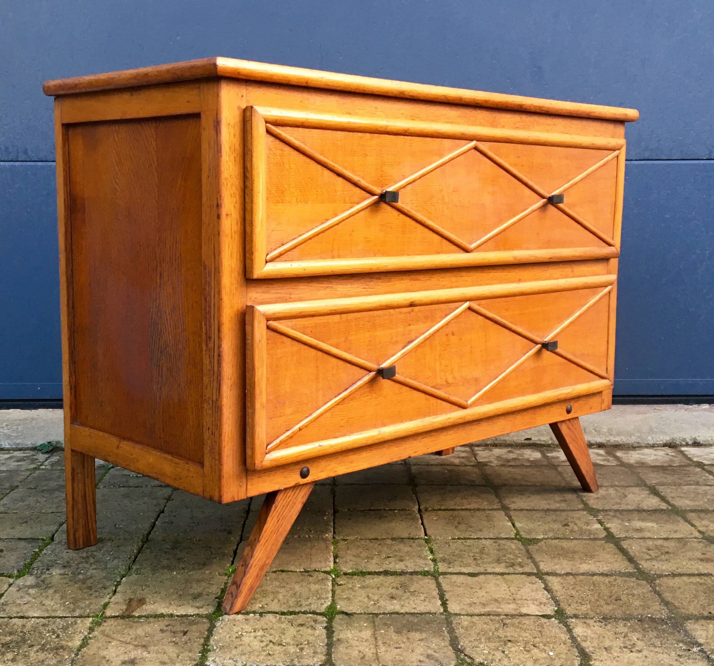 Commode vintage chêne et rotin