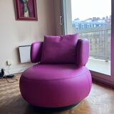 Armchair Curl leather heater fuschia Roche Bobois swivel
