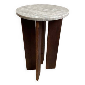Wood and marble side table