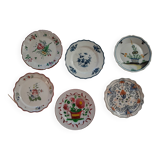 Set of 6 old plates, earthenware with flower theme