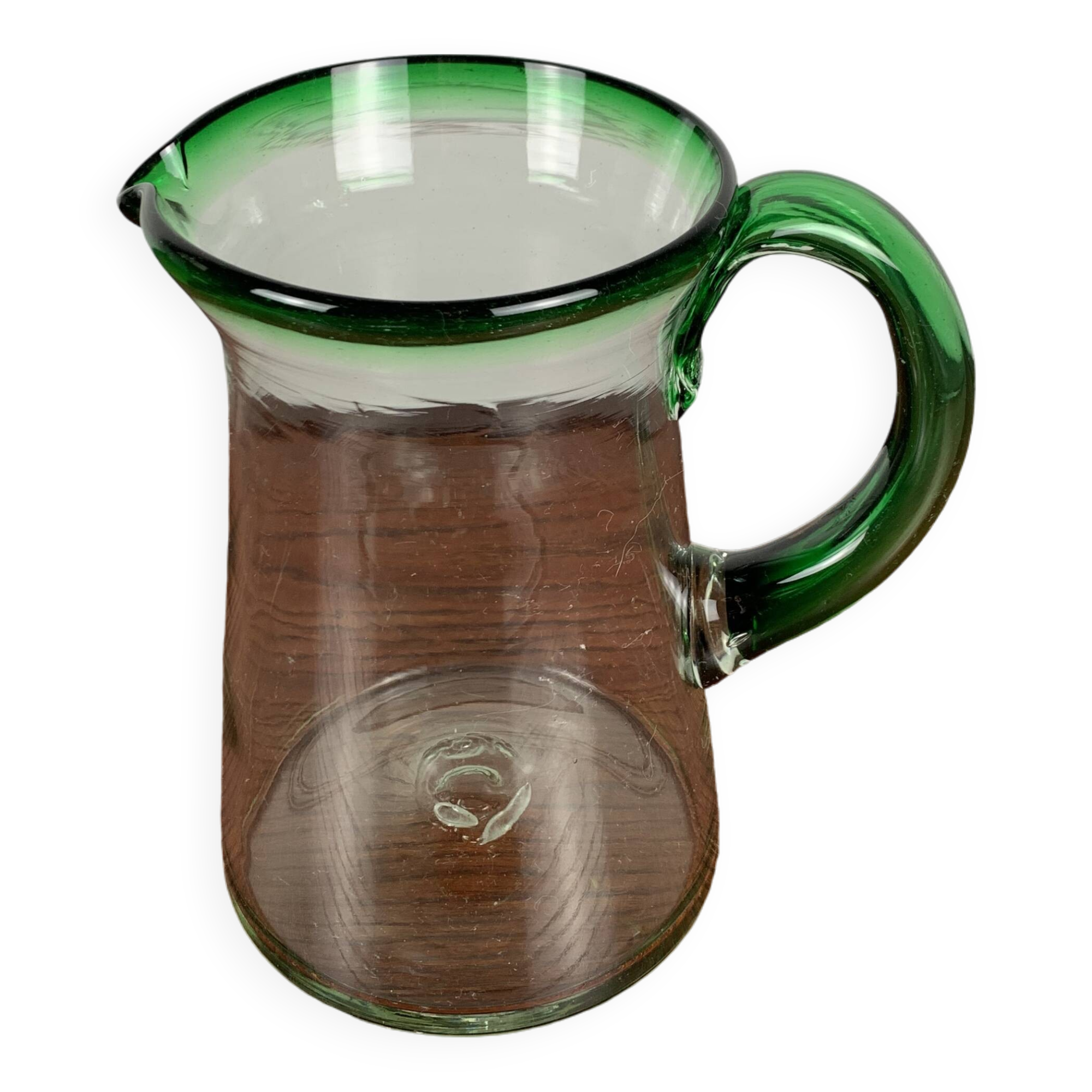 Vintage blown glass jug, green border