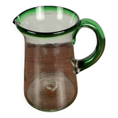 Cruche vintage en verre soufflé, liseré vert