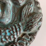 Green-blue enameled ceramic (stoneware) candy box with mermaid decoration, mid-20th century