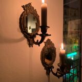 Pair of antique bronze candle holders