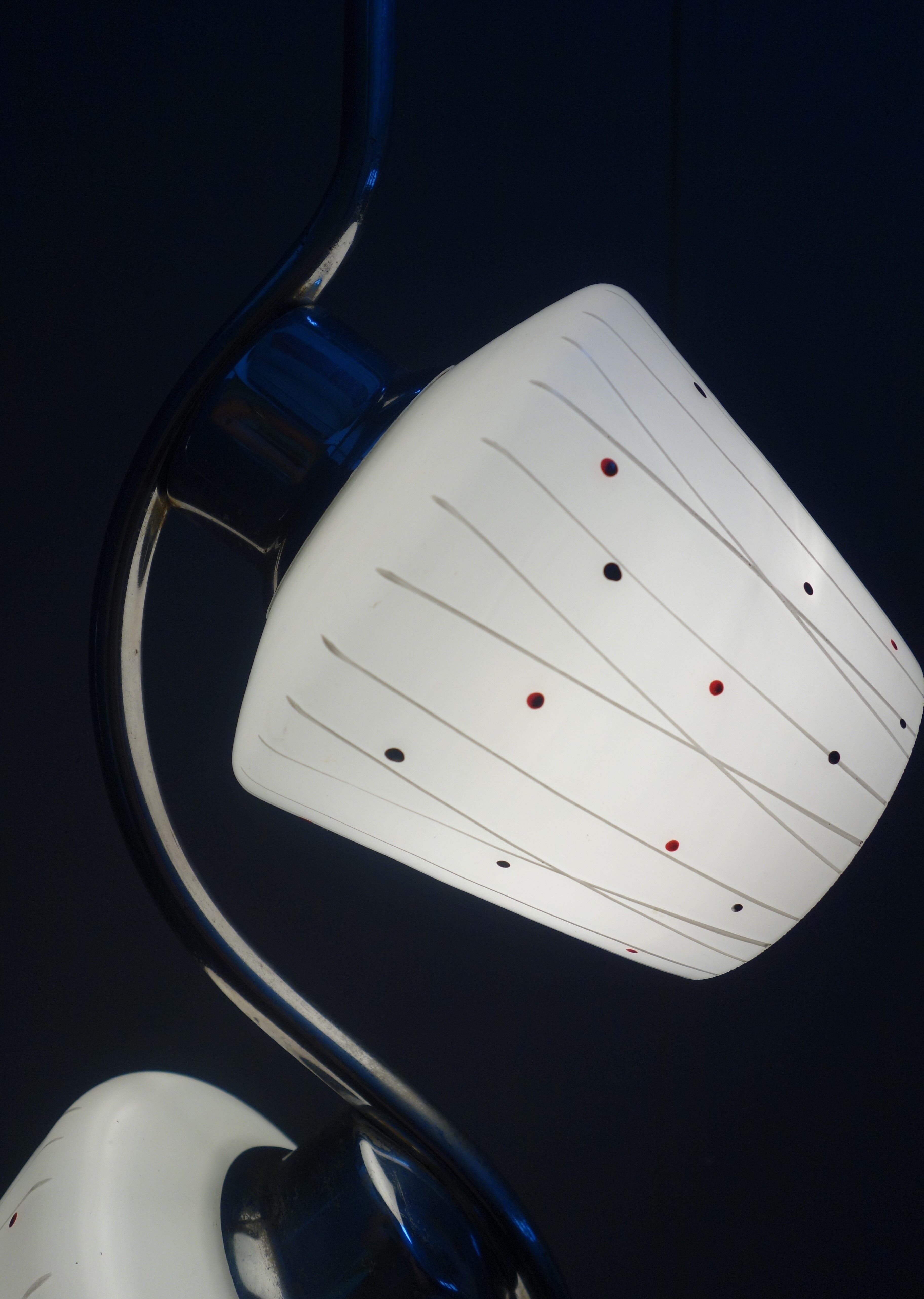 Chrome pendant lamp with 3 white shades 1960s