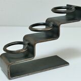 Sculptural candle holder patinated steel design 80s
