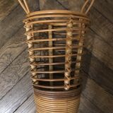 Umbrella holder with 2 handles in curved rattan and wood, circa 1960