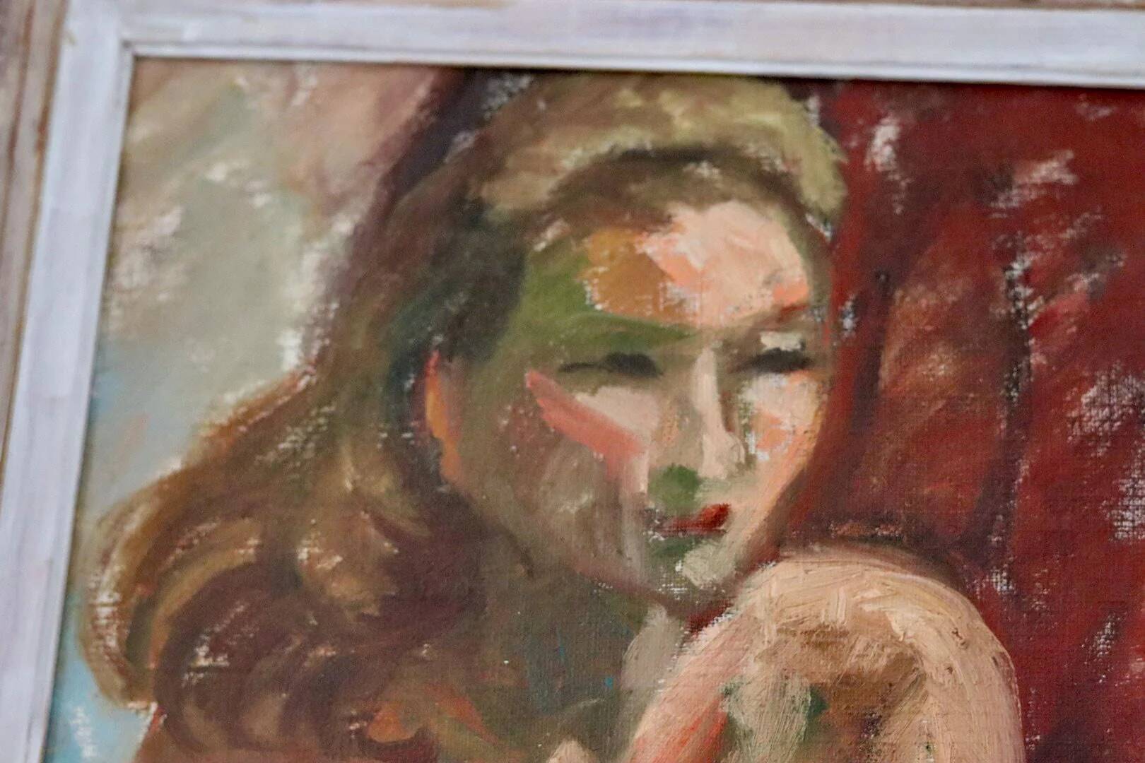 Mid-20th century original oil on canvas – nude woman