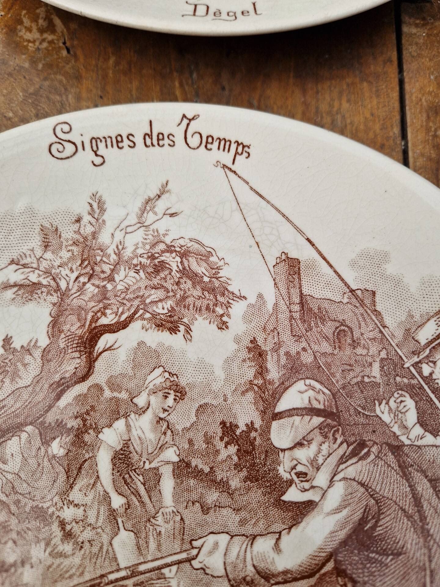Set of 6 earthenware plates from Sarreguemines U&C Signs of the Times.