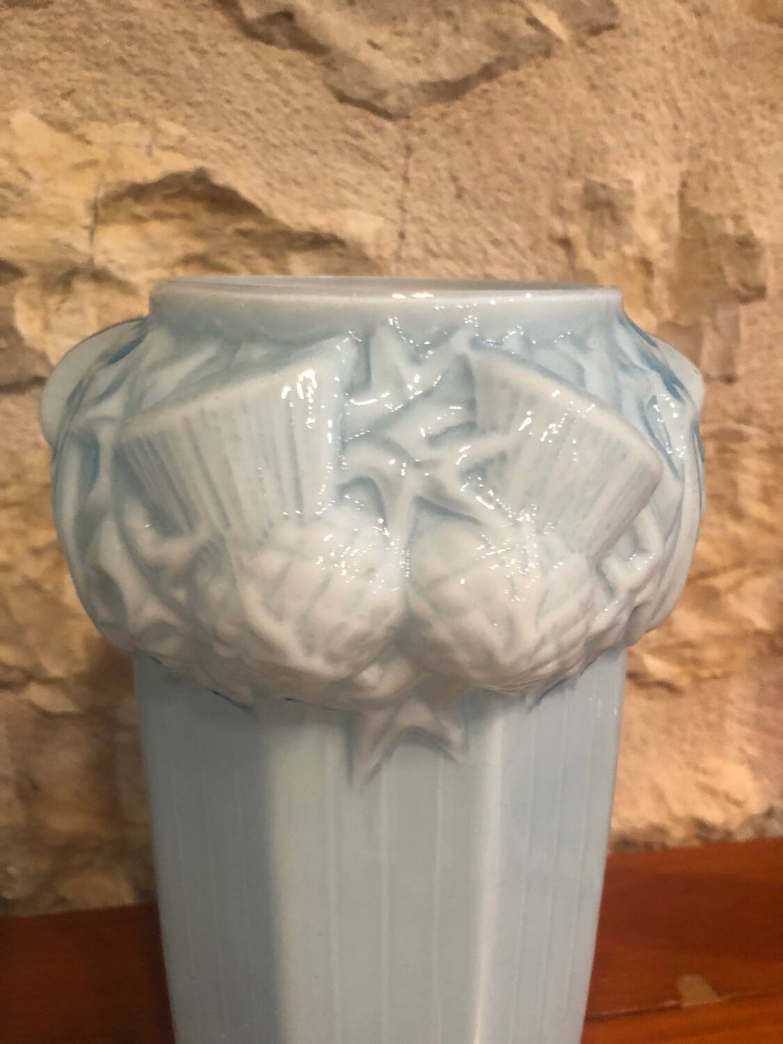 2 Antique blue opaline Art Nouveau vases with thistle motifs