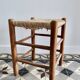 Vintage low wooden stool – Woven straw seat
