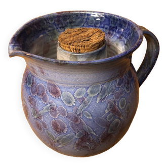 Old Vintage Blue Enamelled Terracotta Carafe Refresher Pitcher