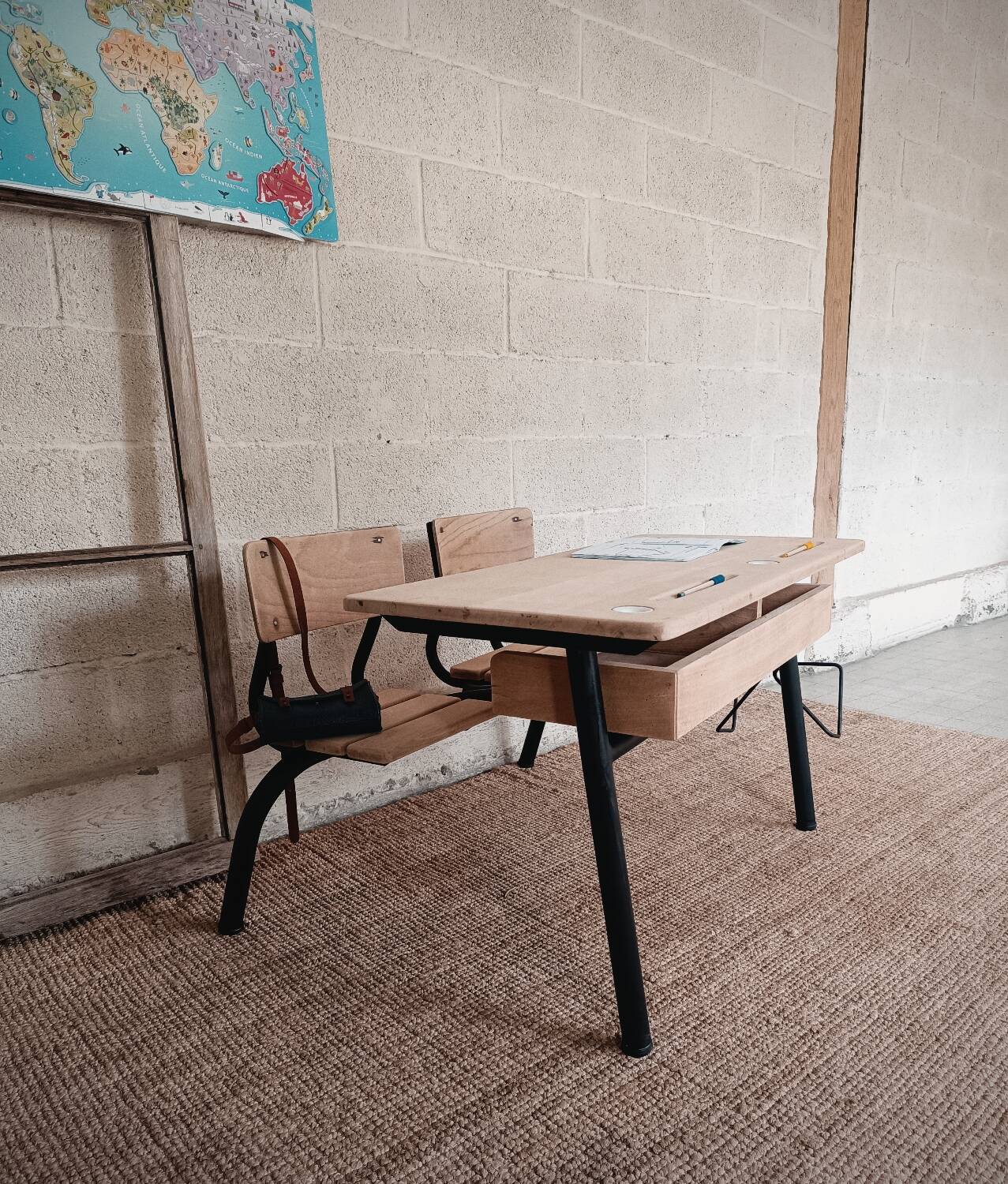 Old double school desk