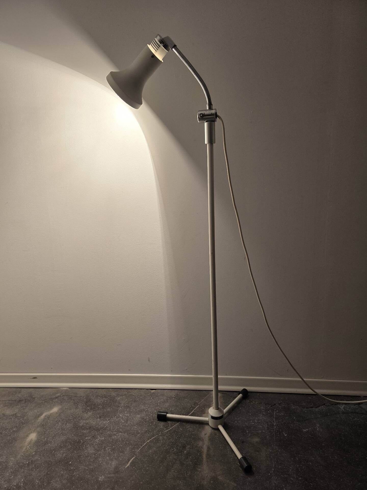 70s Gooseneck Metal Floor Lamp, Adjustable Height Tripod Base