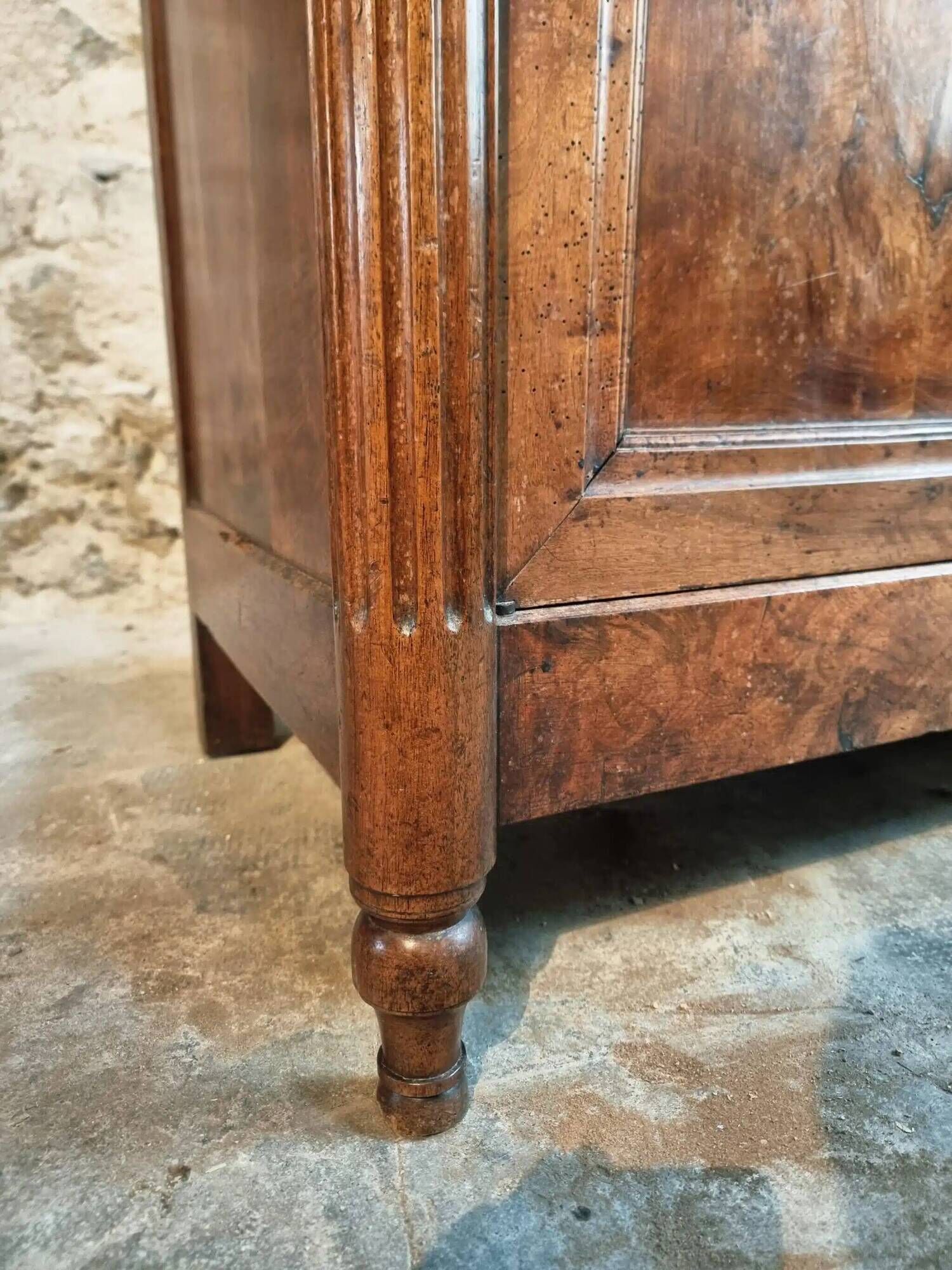Antique French Walnut Sideboard - 19th Century Buffet with Drawer and Double Doors - Rustic Farmhouse Storage