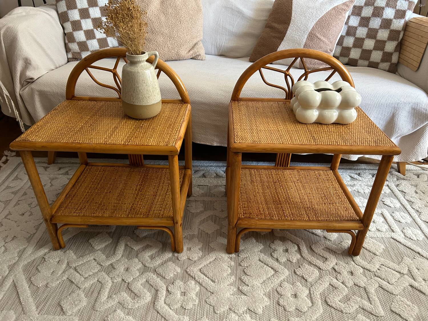 Set of two vintage rattan bedside tables