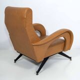 Marco Zanuso Style Mid-Century Modern Italian Leather Lounge Chair, 1970s
