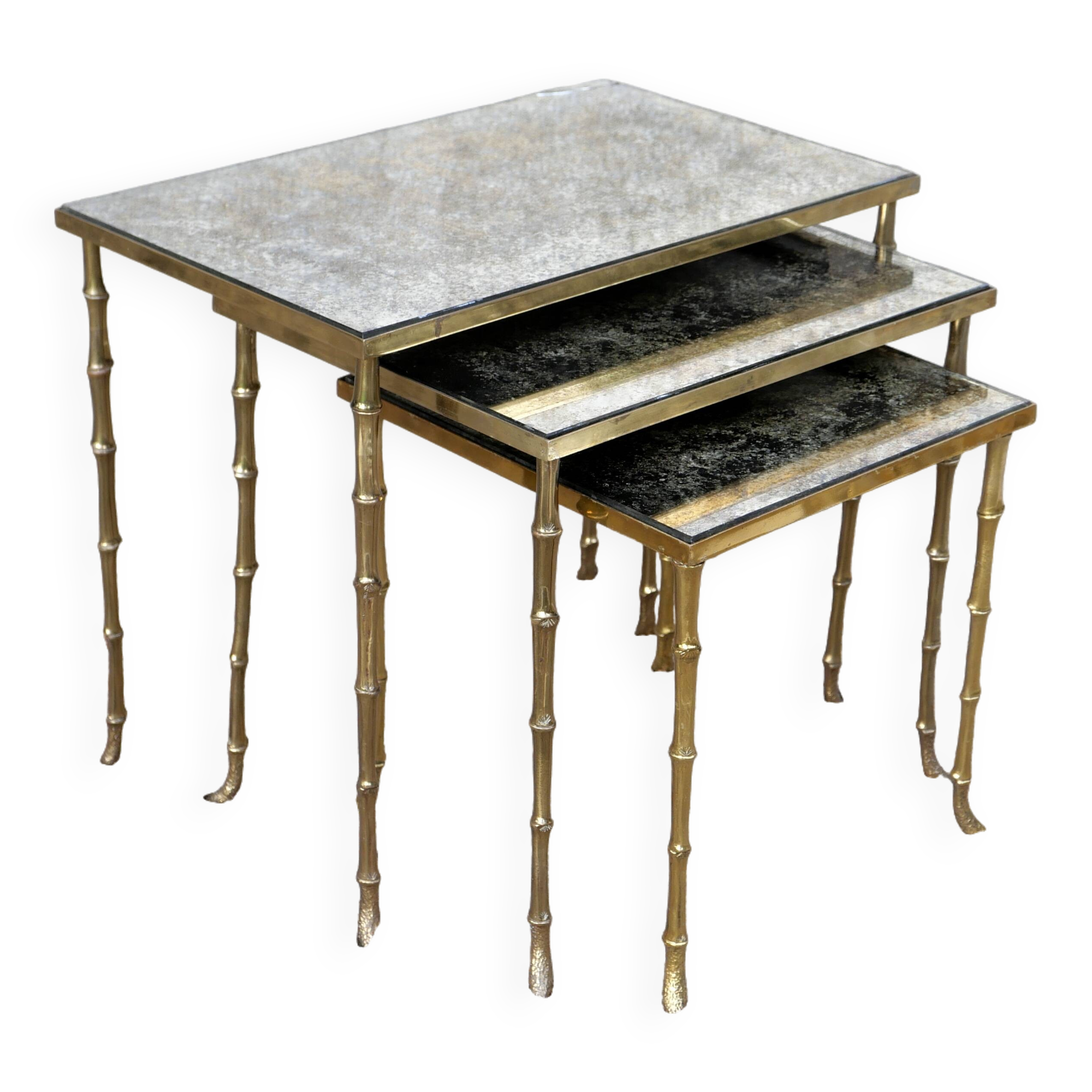 Set of 3 nesting tables in gilded bronze Maison Baguès 1940