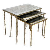 Set of 3 nesting tables in gilded bronze Maison Baguès 1940