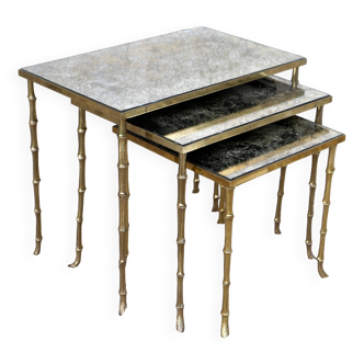 Série de 3 tables gigognes en bronze doré Maison Baguès 1940