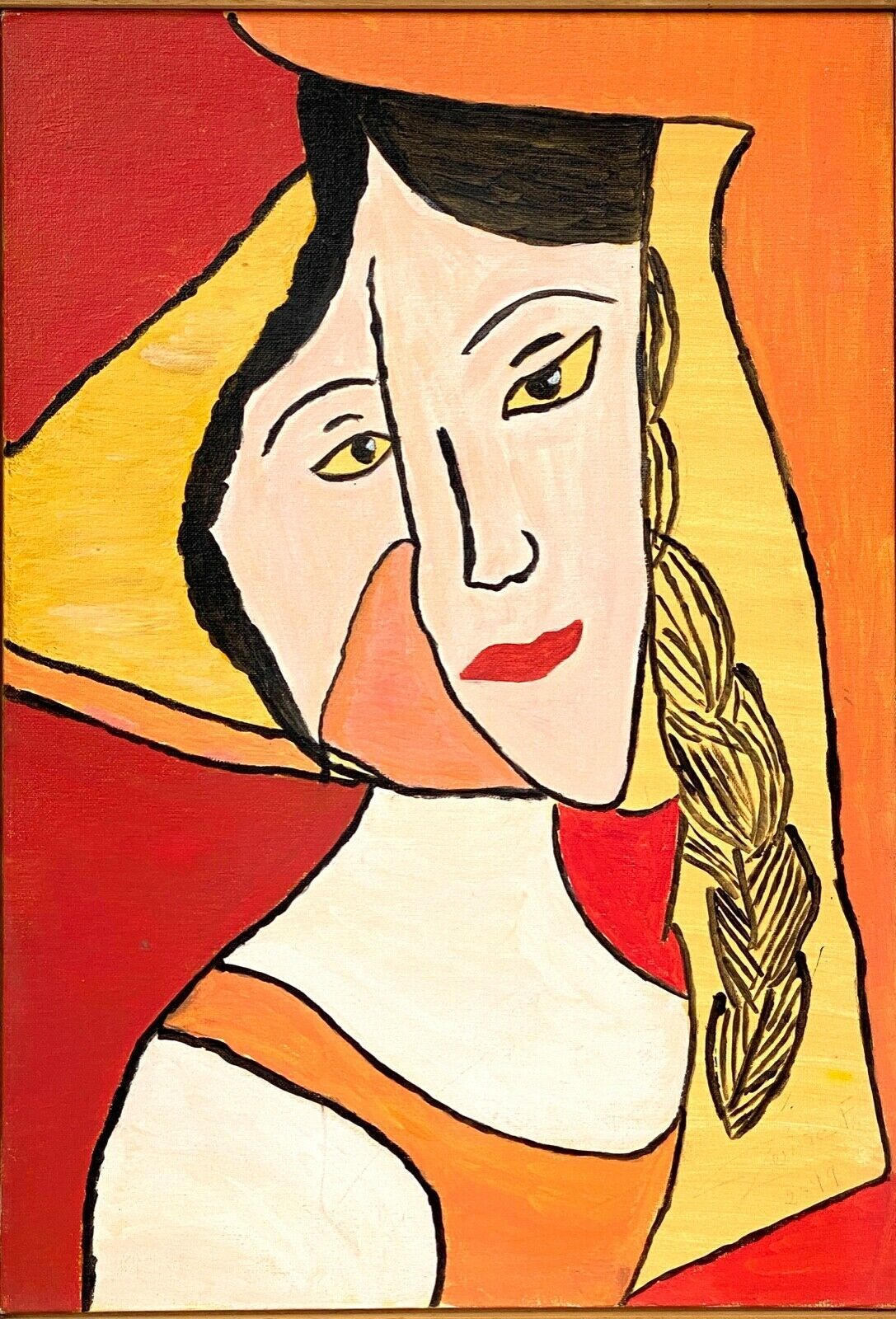 Oil on cardboard by denise fortin figurative composition ma geisha 1999