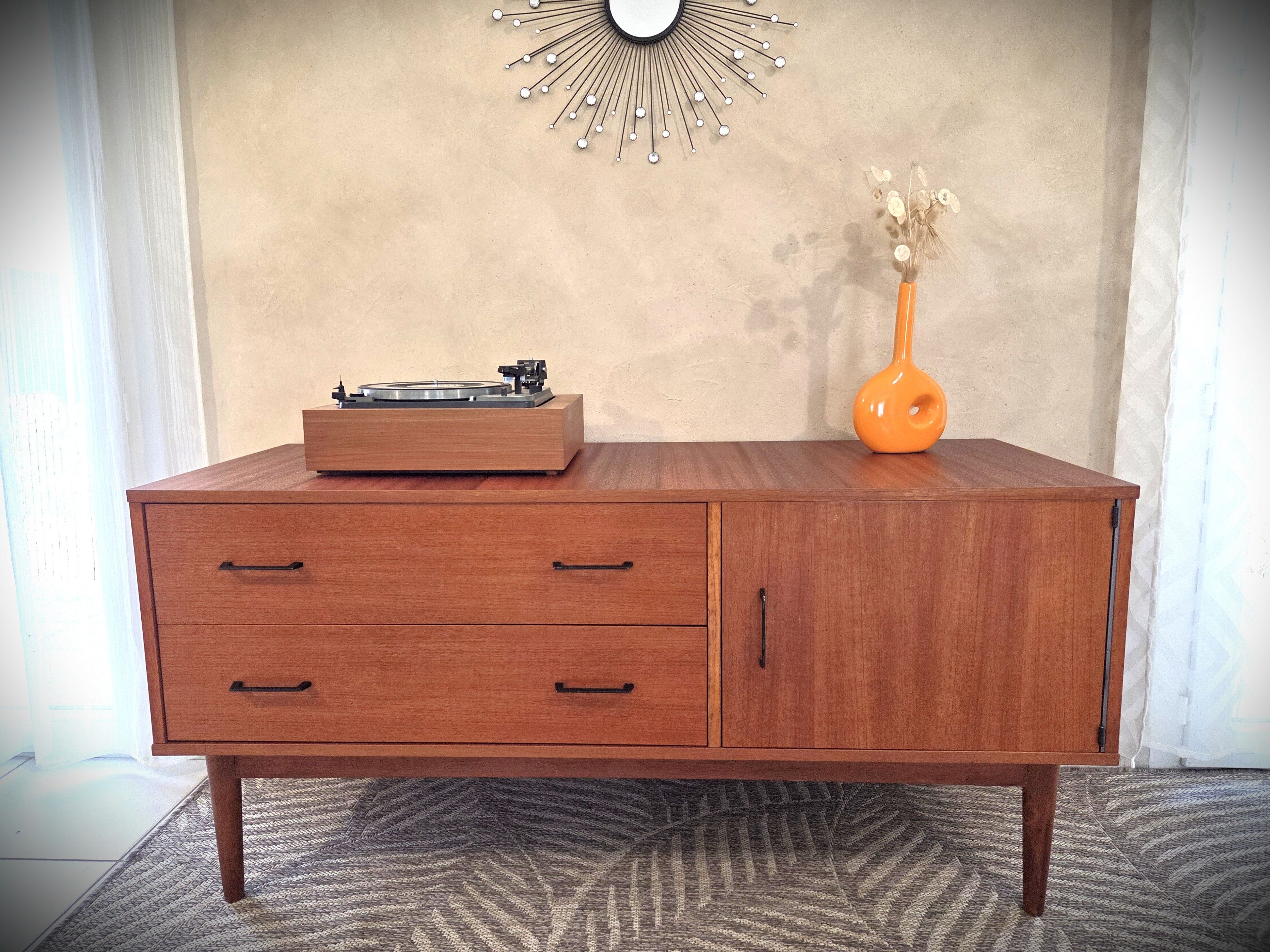 Low Scandinavian enfilade in teak, late 1960s.