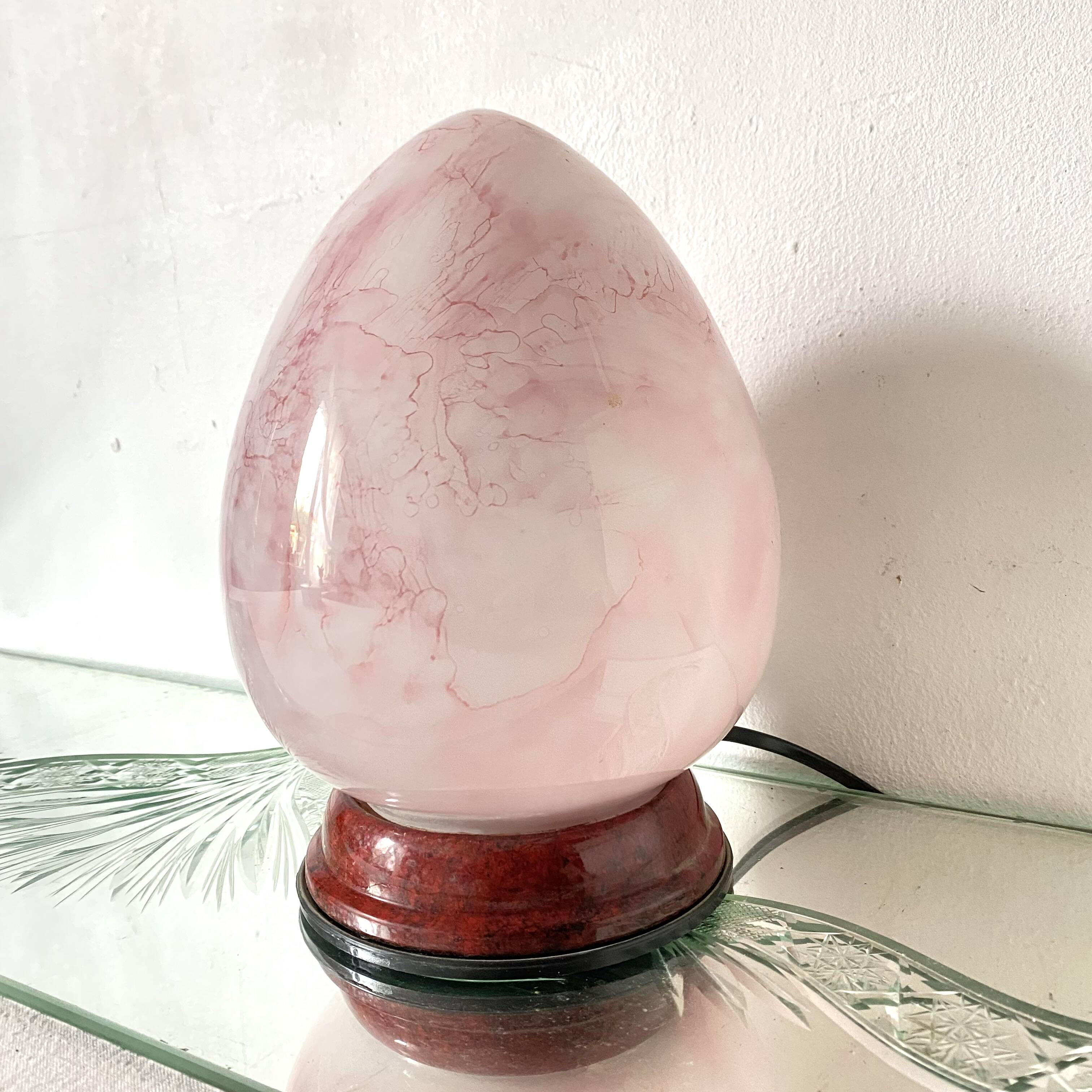 Pink marbled egg lamp, 80s