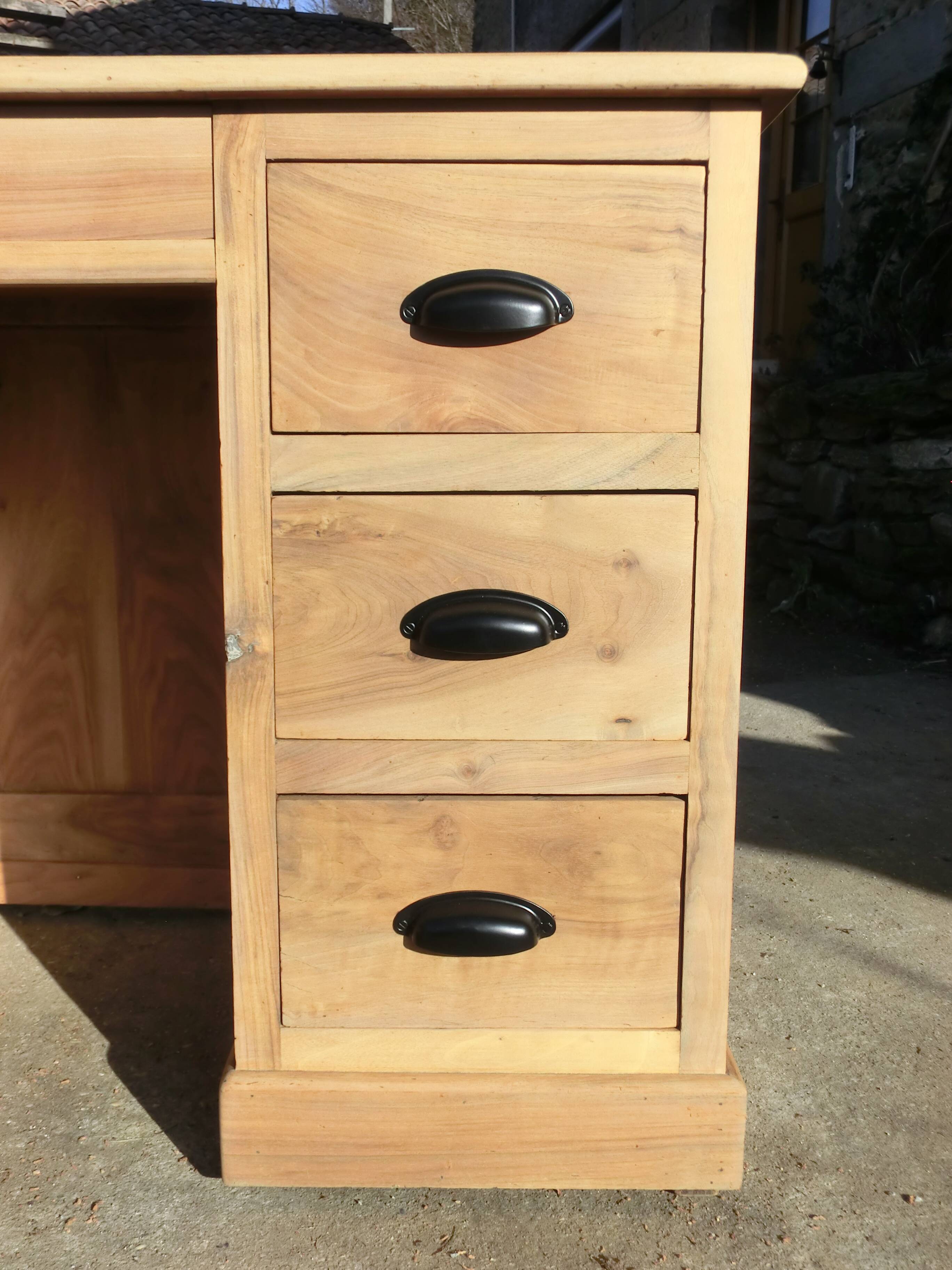 Magnificent old professional desk counter made of solid light walnut.