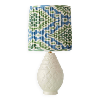 Art Deco pineapple table lamp by Charles Catteau with new Ikat silk shade, 1920s.