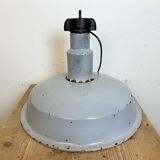 Large industrial midcentury grey enamel factory lamp, 1950s