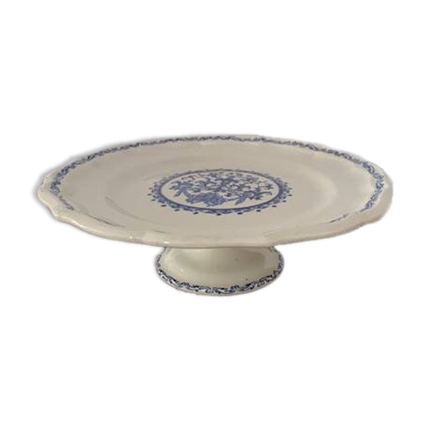 Old earthenware cake display from Gien decor Rouen