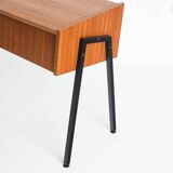 Vintage teak and lacquered iron console table. Scandinavian style. France, 1960s