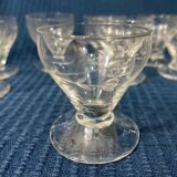 Set of 12 hand-sized crystal glasses with flower decoration