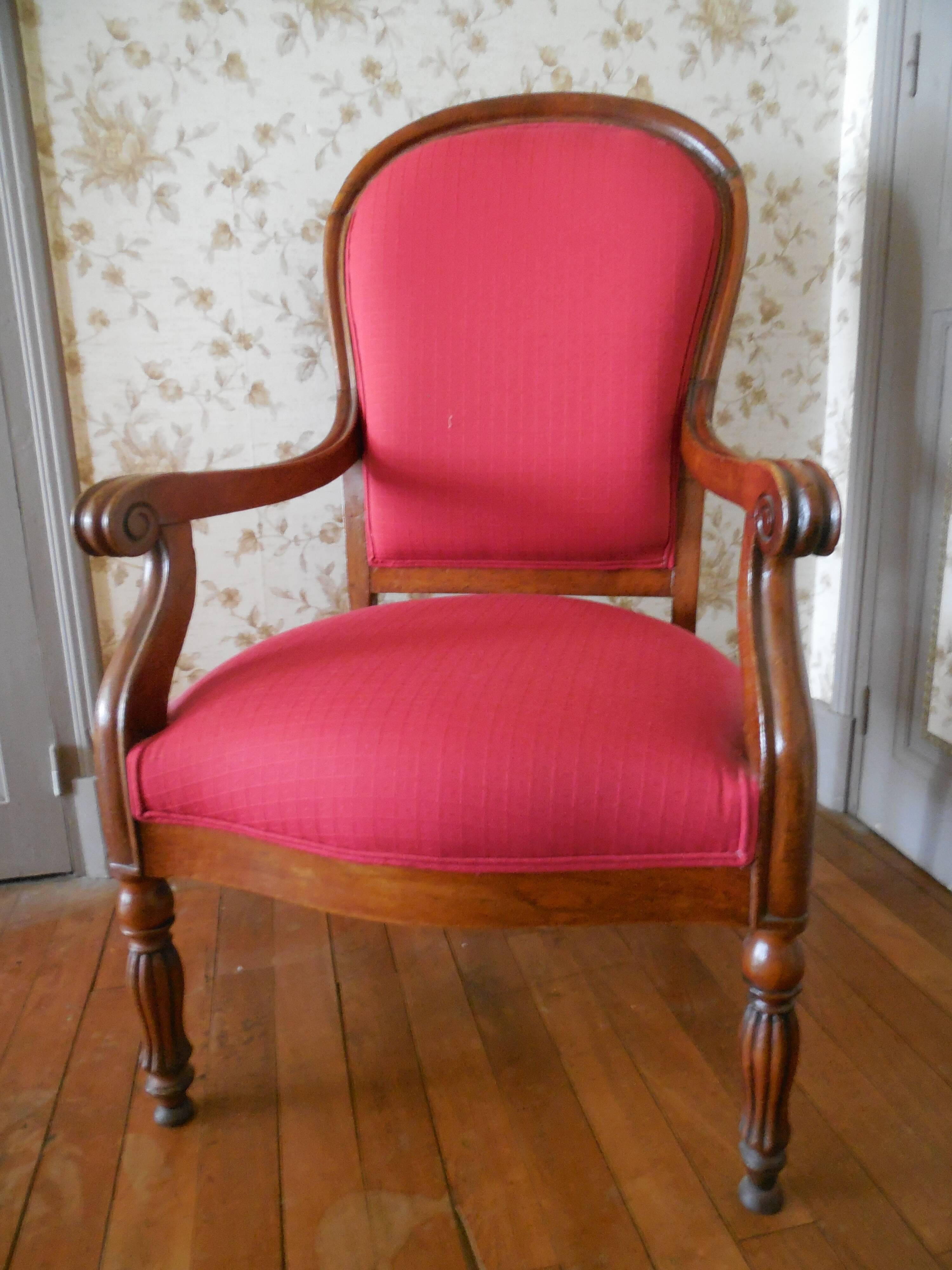 Restored antique armchair reupholstered Louis-Philippe period