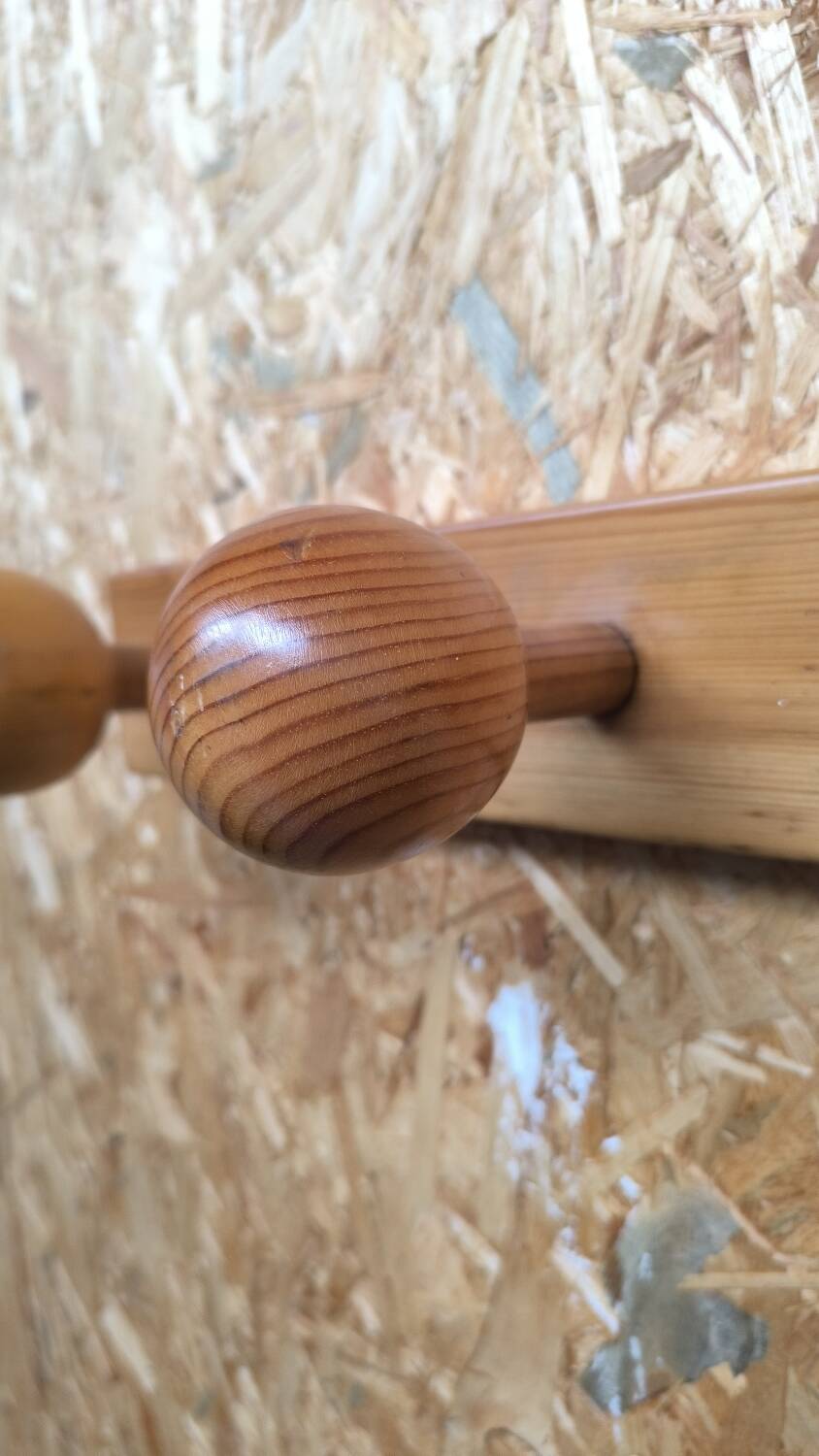 Swedish pine wall coat rack 1970