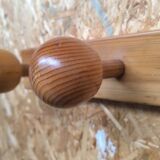 Swedish pine wall coat rack 1970